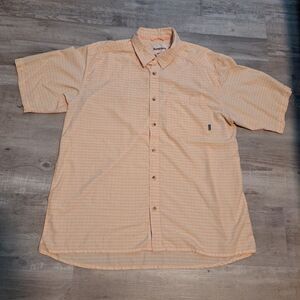 Simms Mens XL Orange White Plaid Performance Fishing Button Up Outdoor Shirt